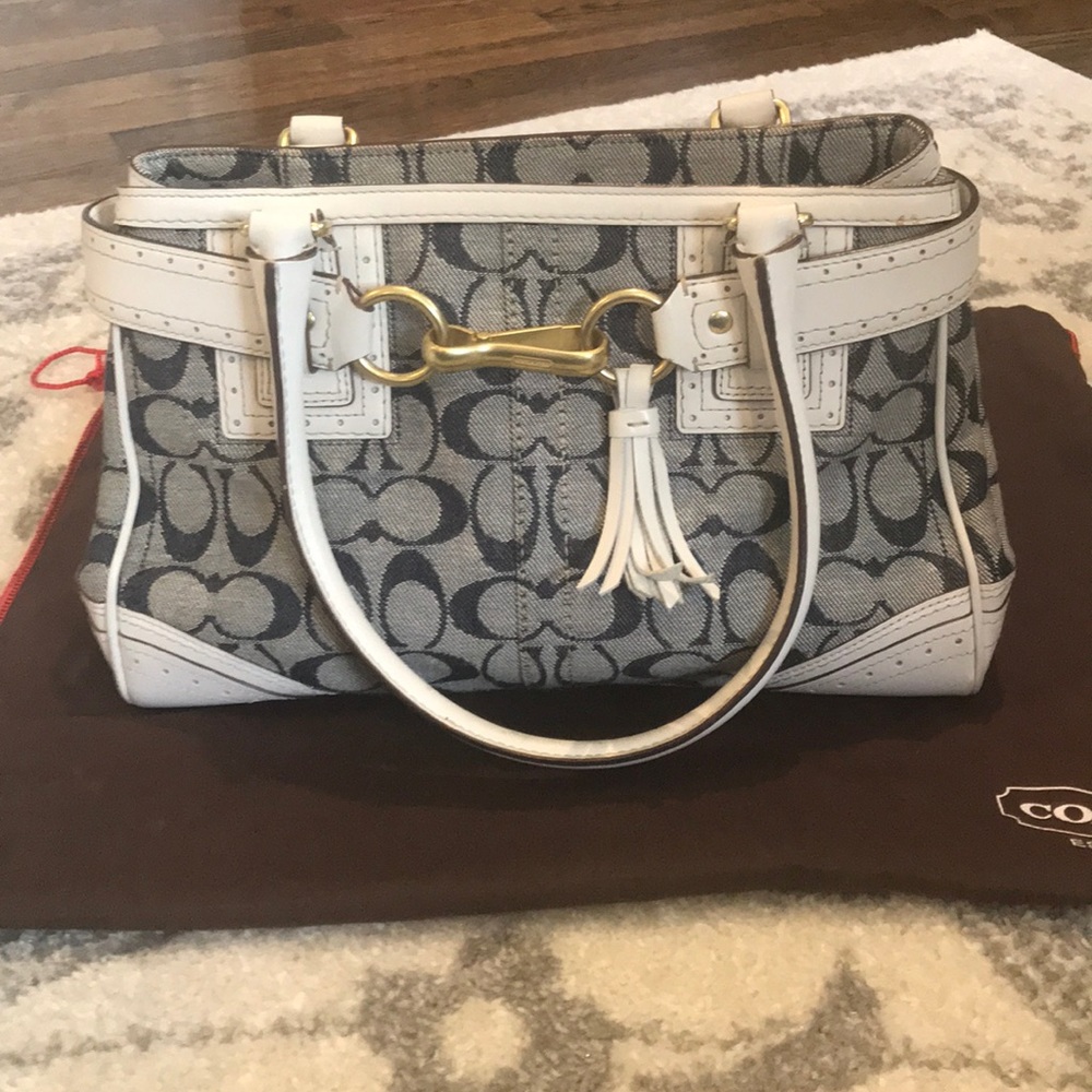 Blue and white canvas authentic Coach bag